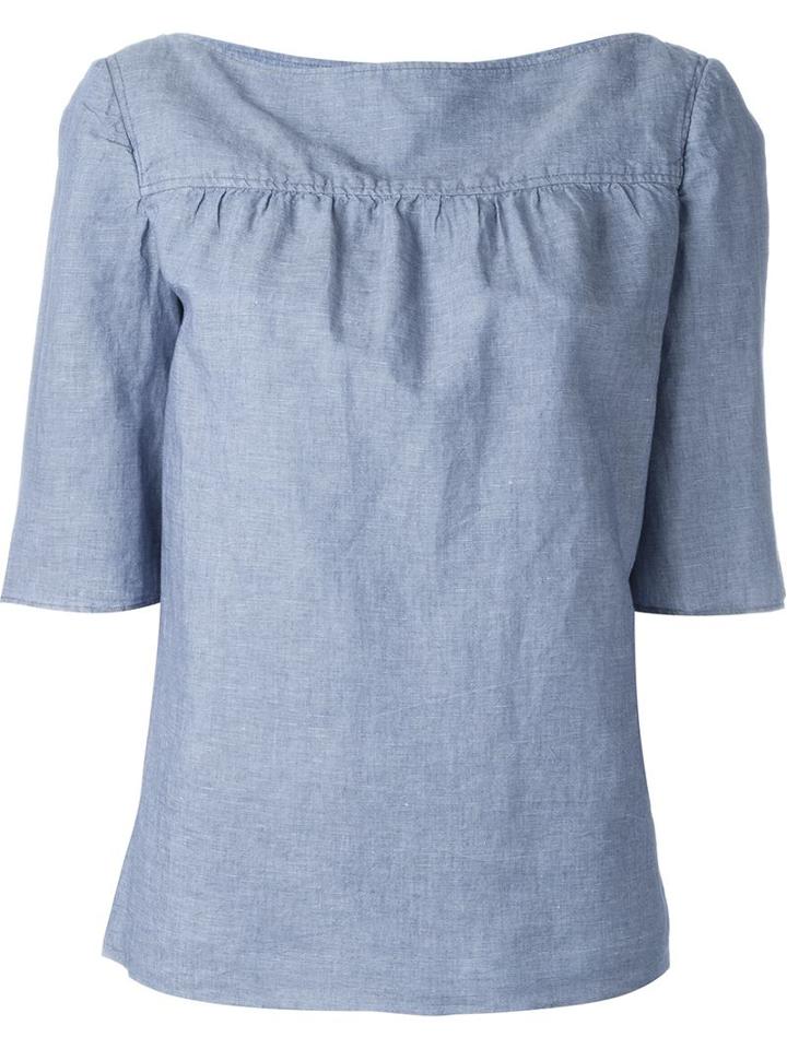 A.p.c. Boat Neck Pleated Wide Sleeve 'procida' Blouse