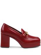 Gucci Leather Platform Loafer With Horsebit - Red