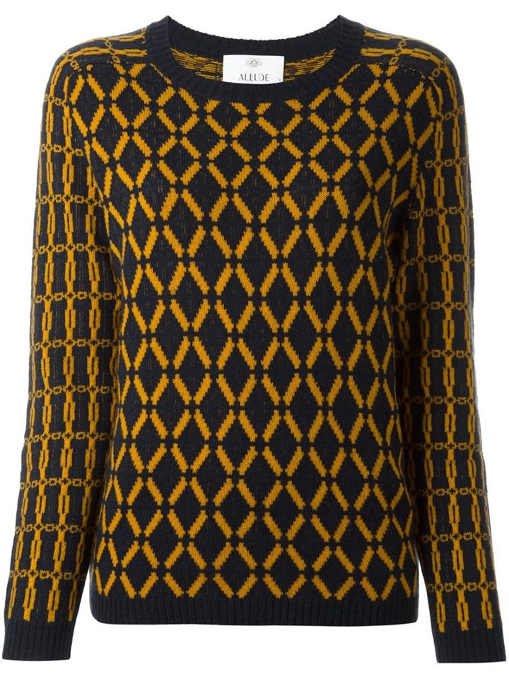 Allude Diamond Intarsia Jumper, Women's, Size: Medium, Blue, Cashmere/virgin Wool