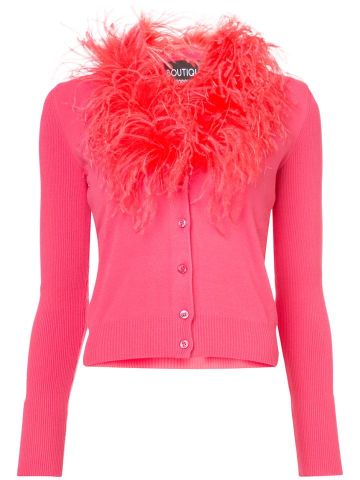 Boutique Moschino Feather Trim Cardigan - Pink & Purple