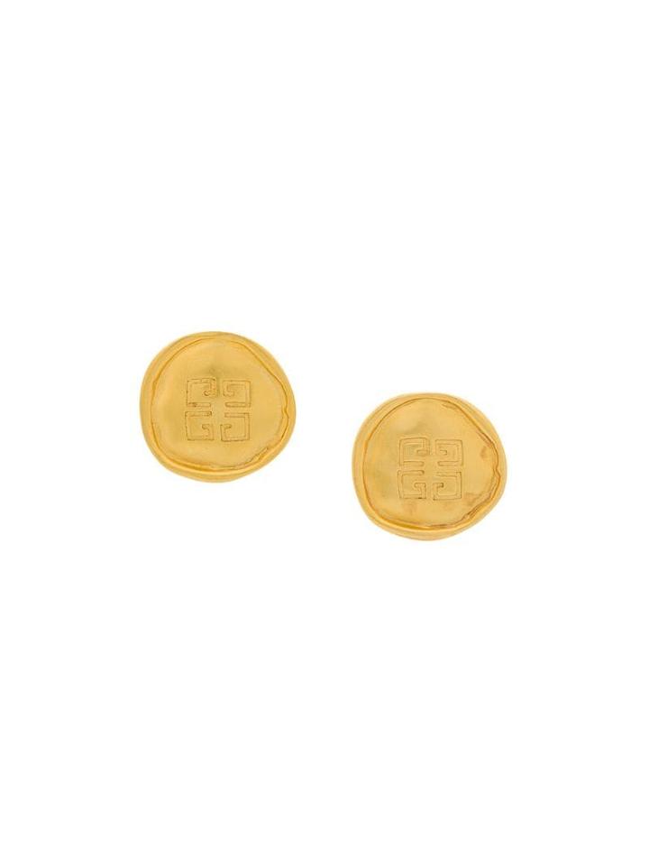 Givenchy Pre-owned 1980s Brushed Logo Earrings - Gold
