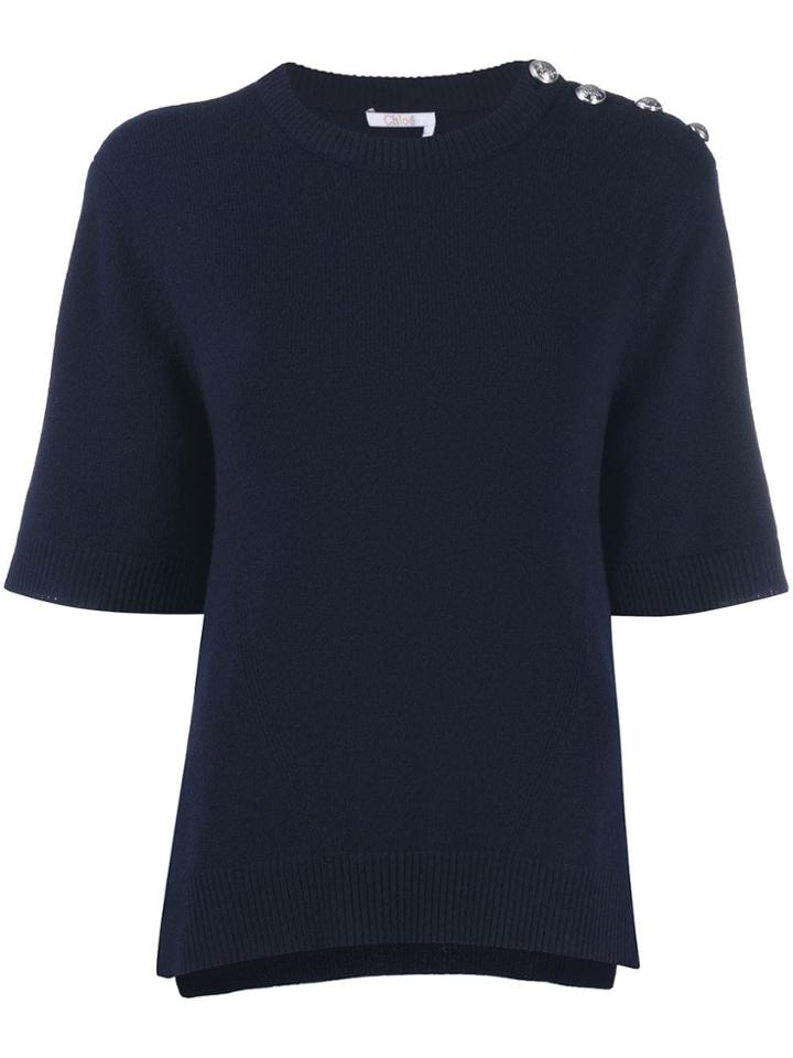 Chloé Button Shoulder Knitted Top - Blue