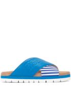 Msgm Striped Cross Strap Slippers - Blue