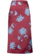 Rochas Flower Print Midi Skirt, Women's, Size: 42, Red, Polyester