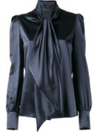 Saint Laurent Neck-tie Blouse, Women's, Size: 38, Blue, Silk