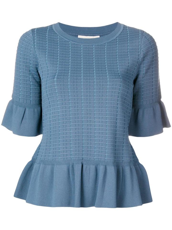 Michael Michael Kors Textured Ruffle Trim Top - Blue