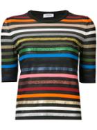 Sonia Rykiel Short-sleeve Striped Rainbow Sweater, Women's, Size: Xs, Black, Cotton/polypropylene