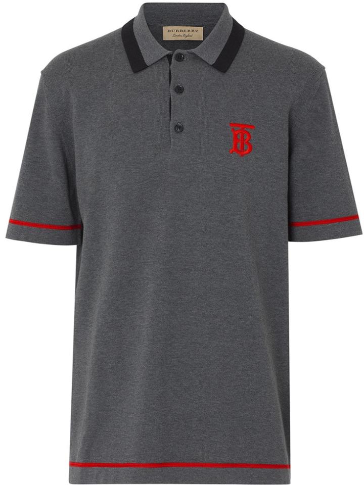 Burberry Monogram Motif Tipped Cotton Jersey Polo Shirt - Grey