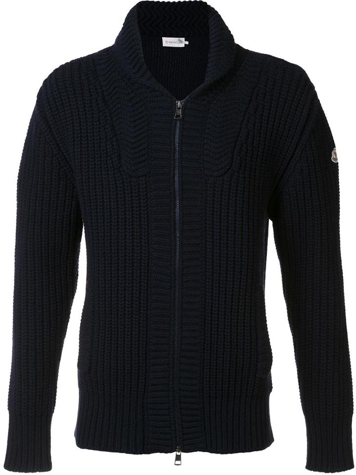 Moncler Ribbed Zip-up Cardigan, Men's, Size: Xl, Blue, Wool/cashmere