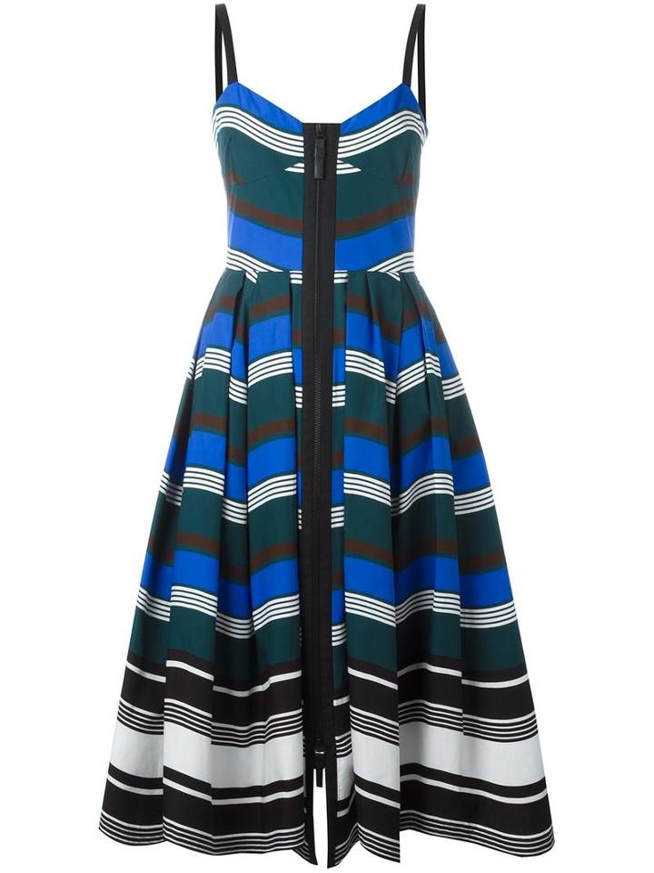 Fendi Wavy Print Dress, Women's, Size: 40, Blue, Cotton/silk