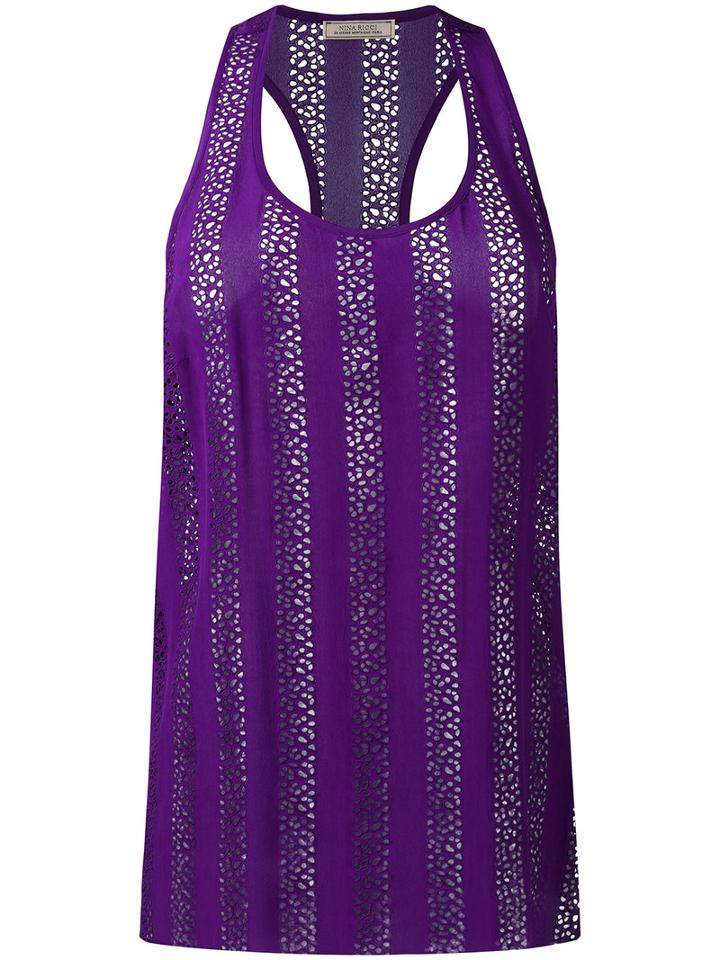 Nina Ricci - Perforated Detailing Tank - Women - Silk - 40, Pink/purple, Silk