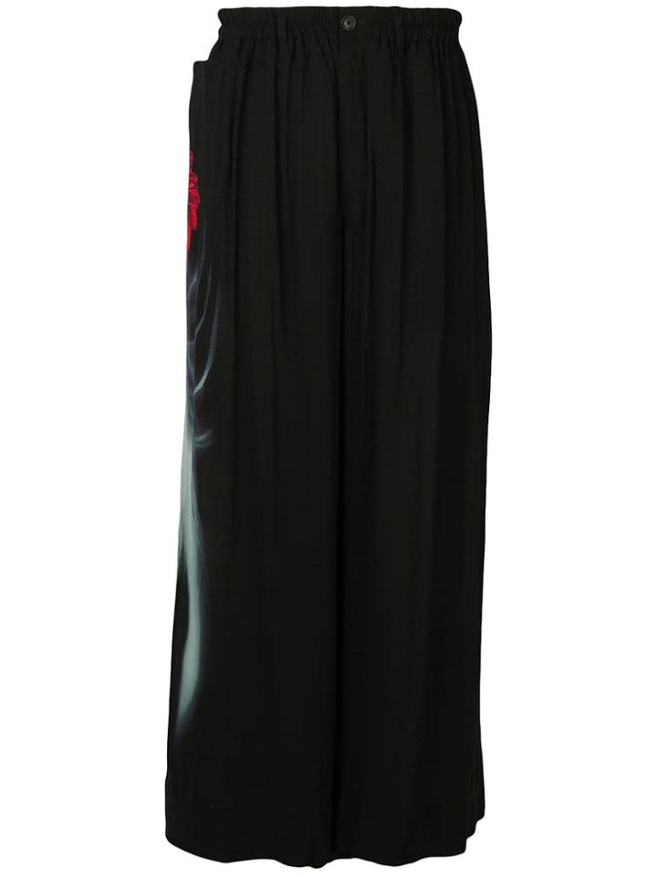 Yohji Yamamoto Face Print Wide Leg Trousers - Black