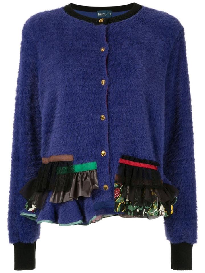 Kolor Contrast-trim Cardigan - Blue
