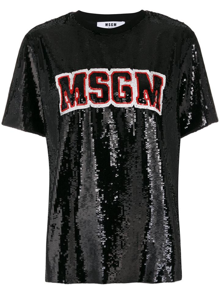 Msgm Sequin Embellished T-shirt - Black