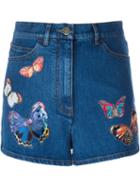 Valentino 'jamaica Butterflies' Embroidered Denim Shorts