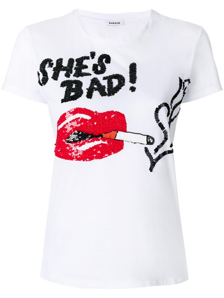 P.a.r.o.s.h. She's Bad Sequinned T-shirt - White
