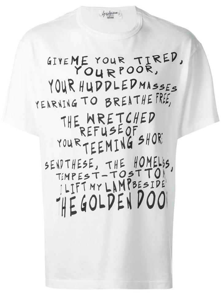Yohji Yamamoto Quote Print T-shirt, Men's, Size: 40, White, Cotton