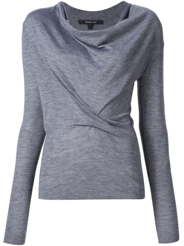 Derek Lam Long Sleeve Sweater With Drape Front - Grey