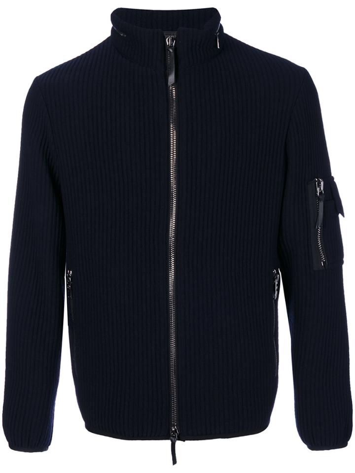 Giorgio Armani Ribbed Zipped Cardigan - Blue