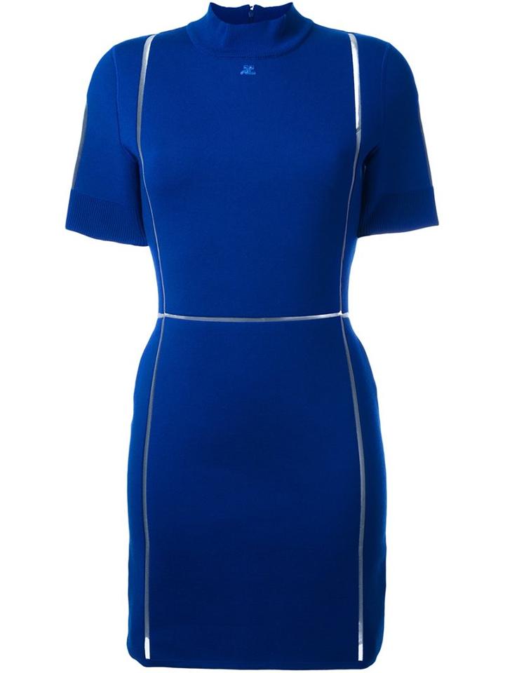 Courrèges Sheer Panel Shift Dress, Women's, Size: 38, Blue, Polyamide/spandex/elastane/merino