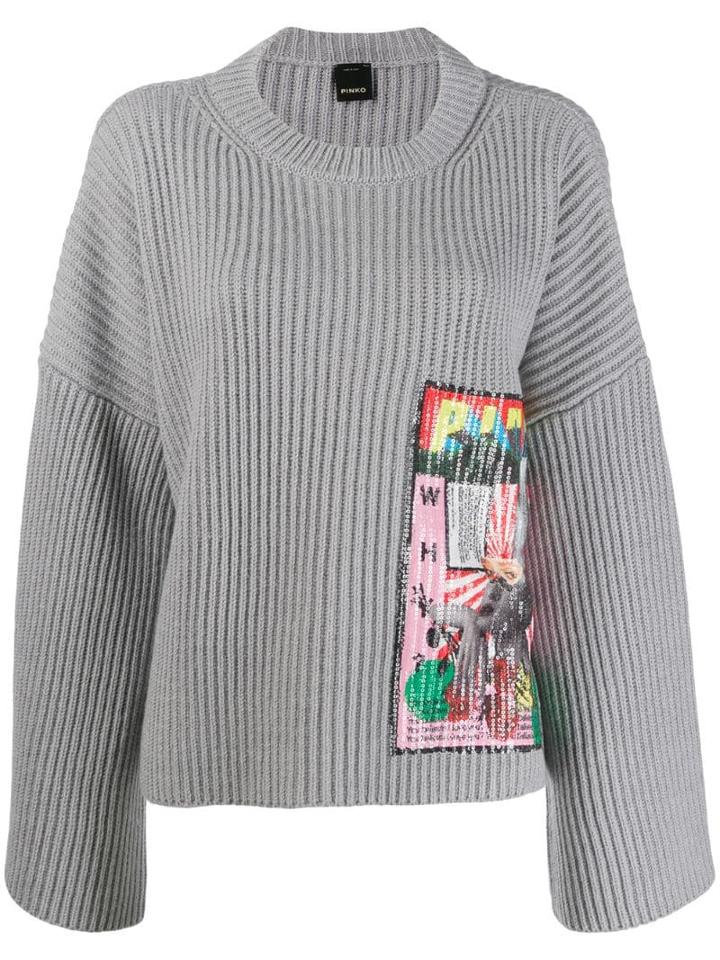 Pinko Sequin Embroidered Jumper - Grey