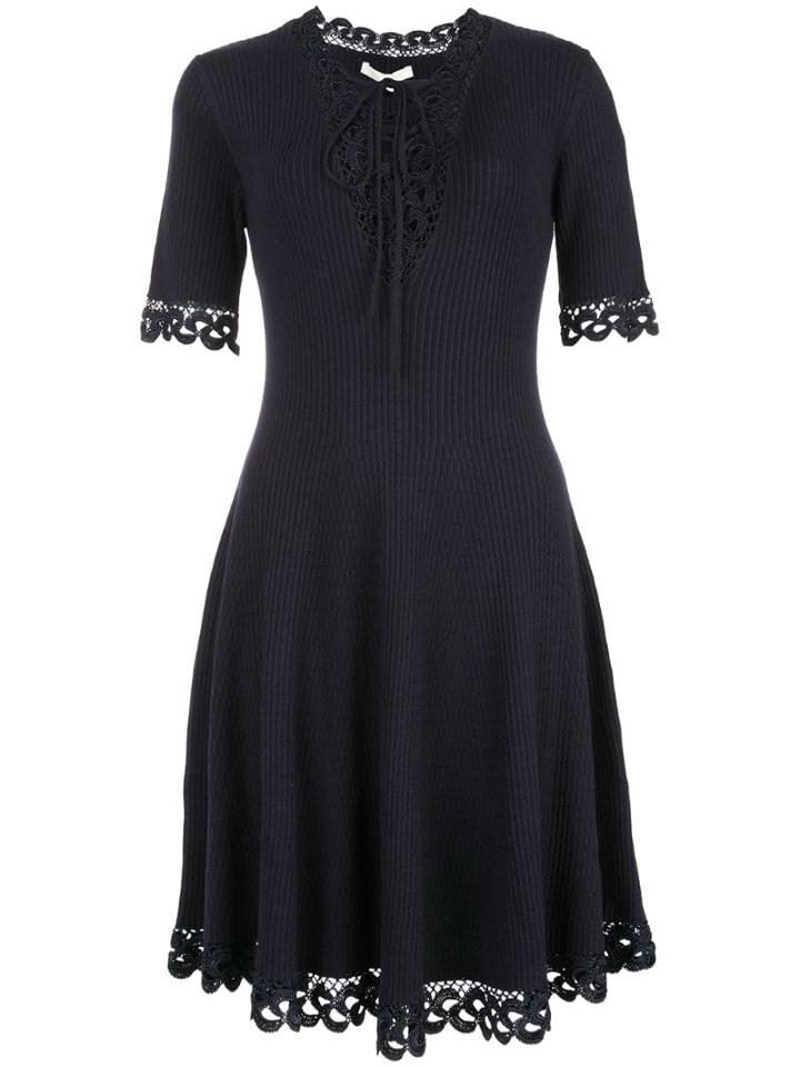 Jonathan Simkhai Crochet Flared V-neck Dress - Blue