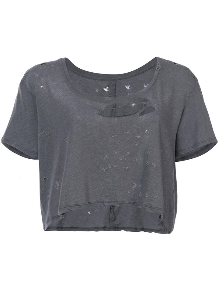 Unravel Project - Distressed Cropped T-shirt - Women - Cotton - M, Grey, Cotton