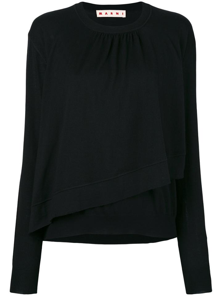 Marni Asymmetric Ruffle Sweater - Black
