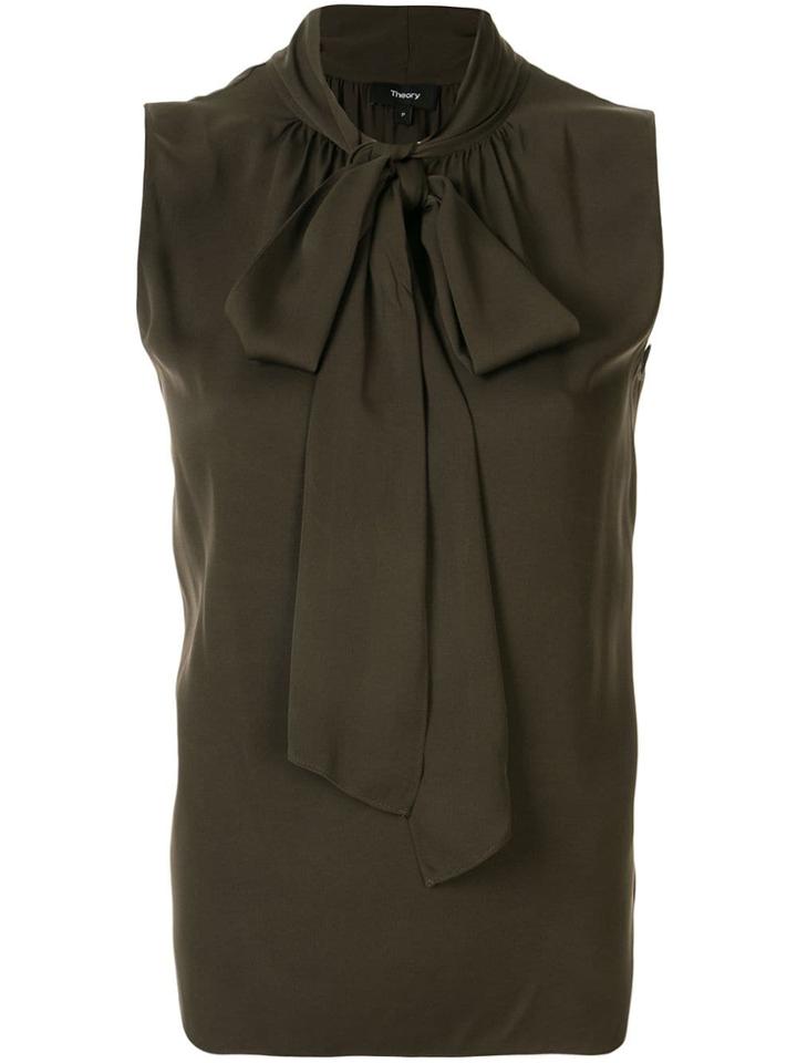 Theory Sleeveless Pussy Bow Blouse - Green