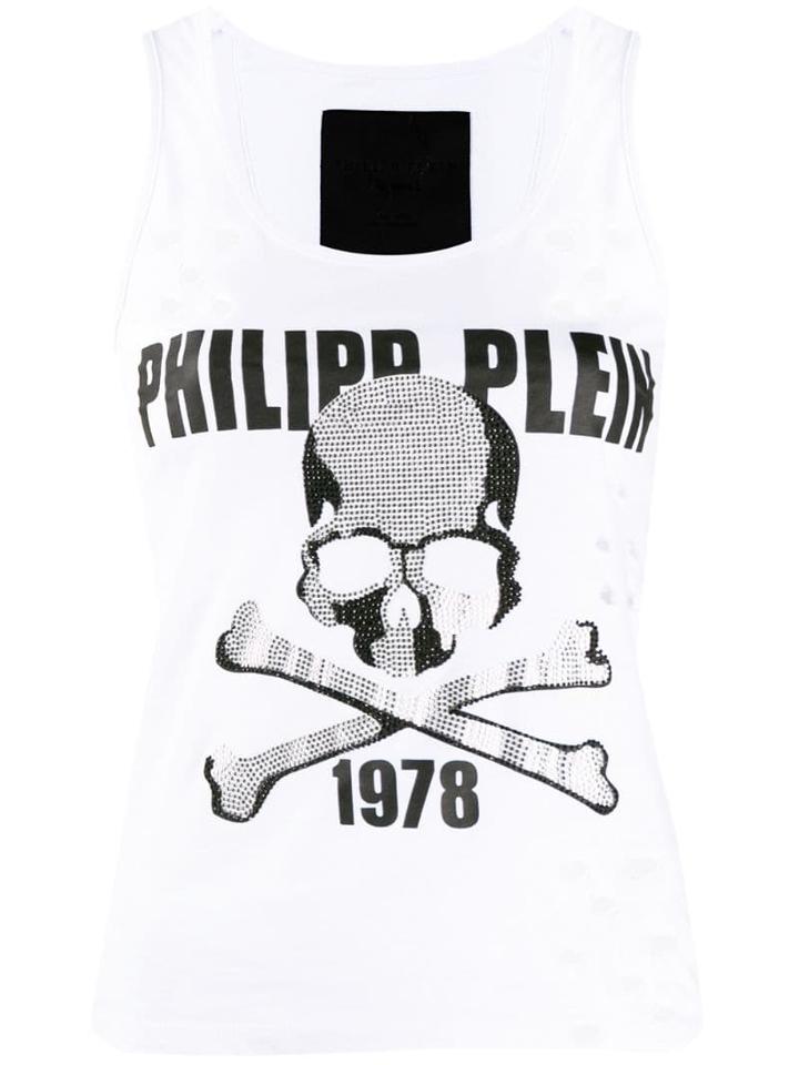 Philipp Plein Crystal-embellished Distressed Top - White