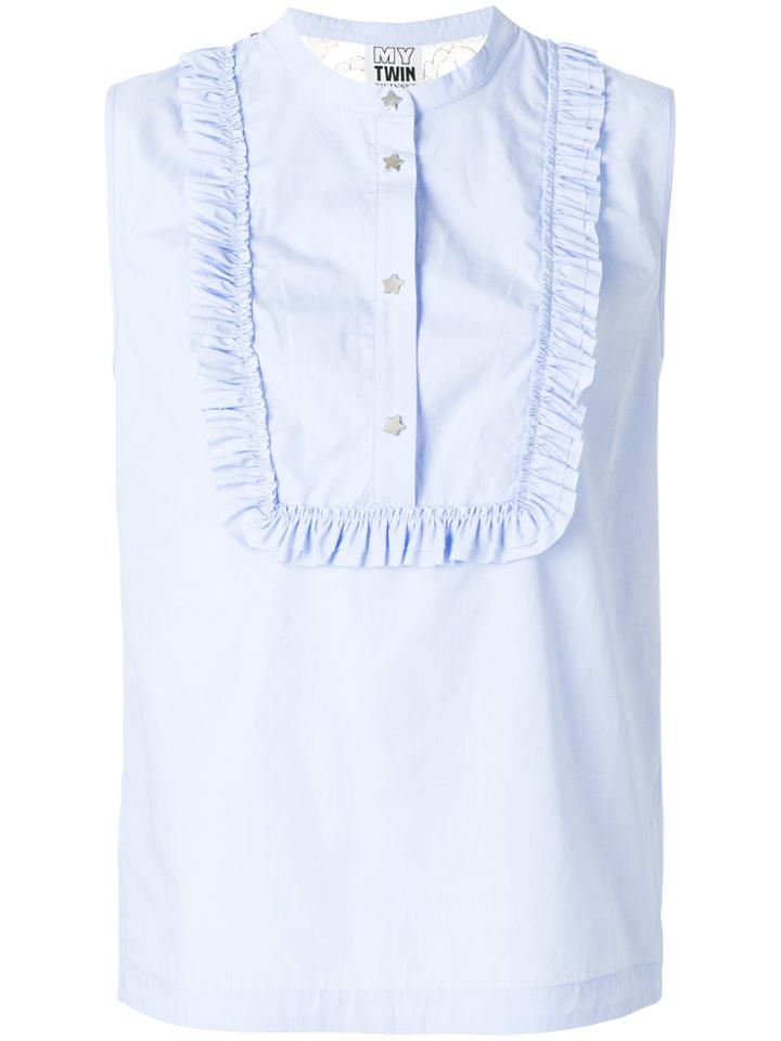 Twin-set Sleeveless Frill-trim Blouse - Blue