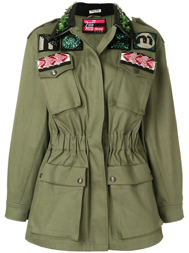 Miu Miu Bead And Crystal-embellished Jacket - Green