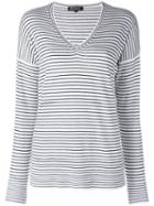 Loro Piana Striped V-neck Jumper, Women's, Size: Large, White, Cashmere