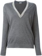 Brunello Cucinelli Embellished Neckline Sweater, Women's, Size: Large, Grey, Silk/cashmere
