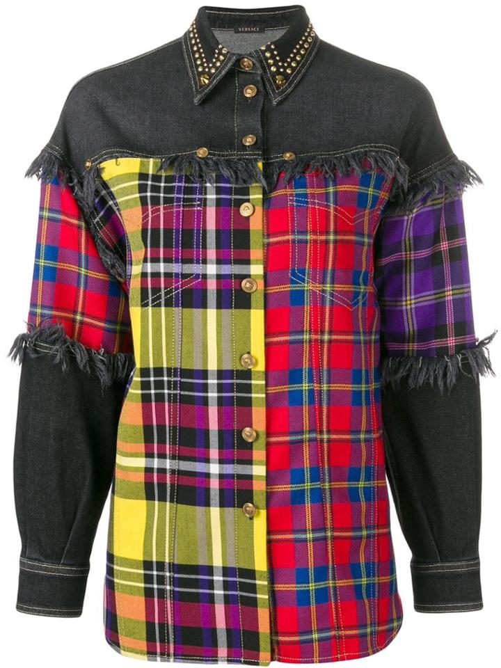 Versace Checked Panel Western Shirt - Red