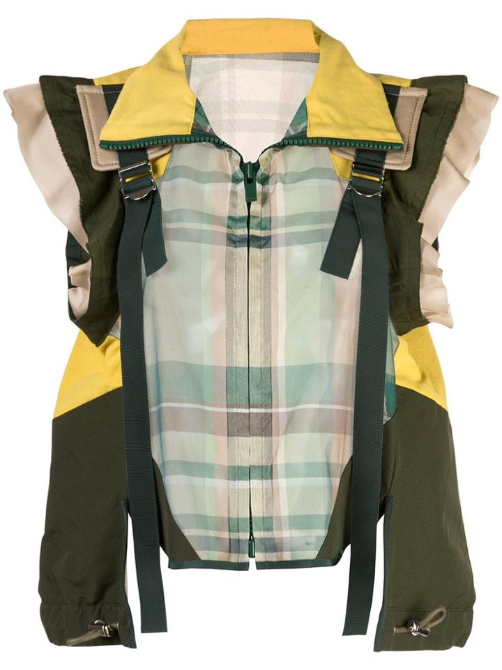Sacai Buckled Paneled Checked Shirt - Green