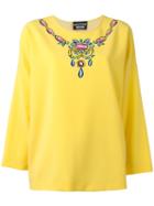 Boutique Moschino Necklace Print Blouse, Women's, Size: 48, Yellow/orange, Elastodiene/polyester