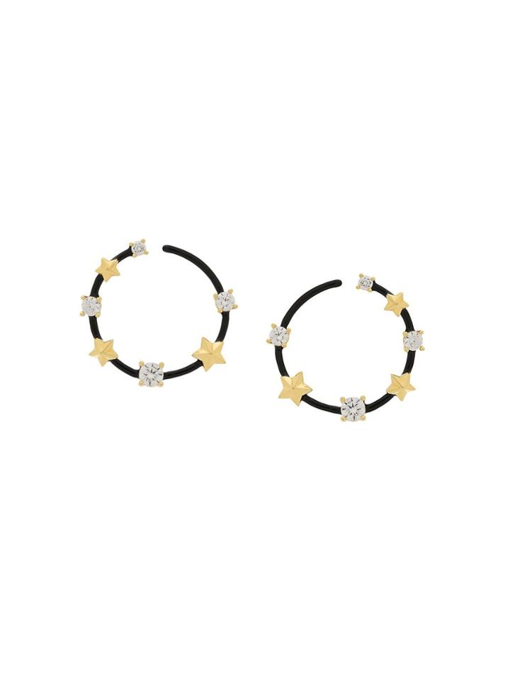 Eshvi Star Studded Hoop Earrings - Black