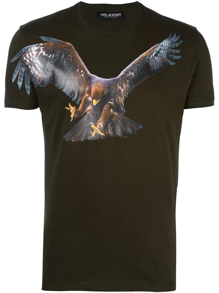Neil Barrett Eagle Print T-shirt, Men's, Size: Xl, Green, Cotton