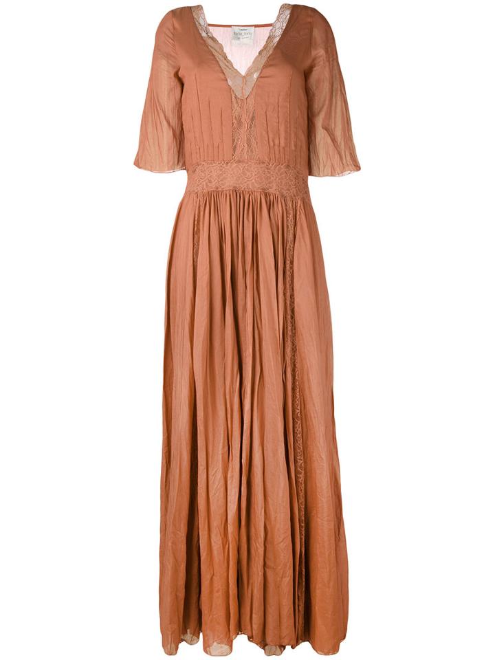 Forte Forte - Lace Insert Pleated Dress - Women - Silk/cotton - I, Yellow/orange, Silk/cotton