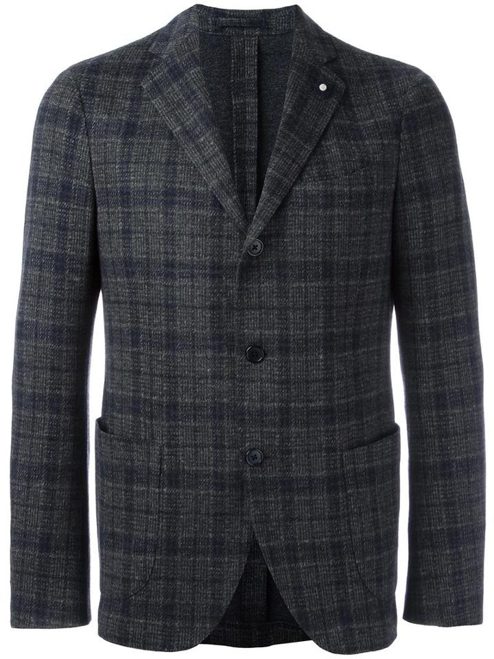 Lardini Checked Blazer, Men's, Size: 48, Grey, Viscose/cupro/cotton/wool