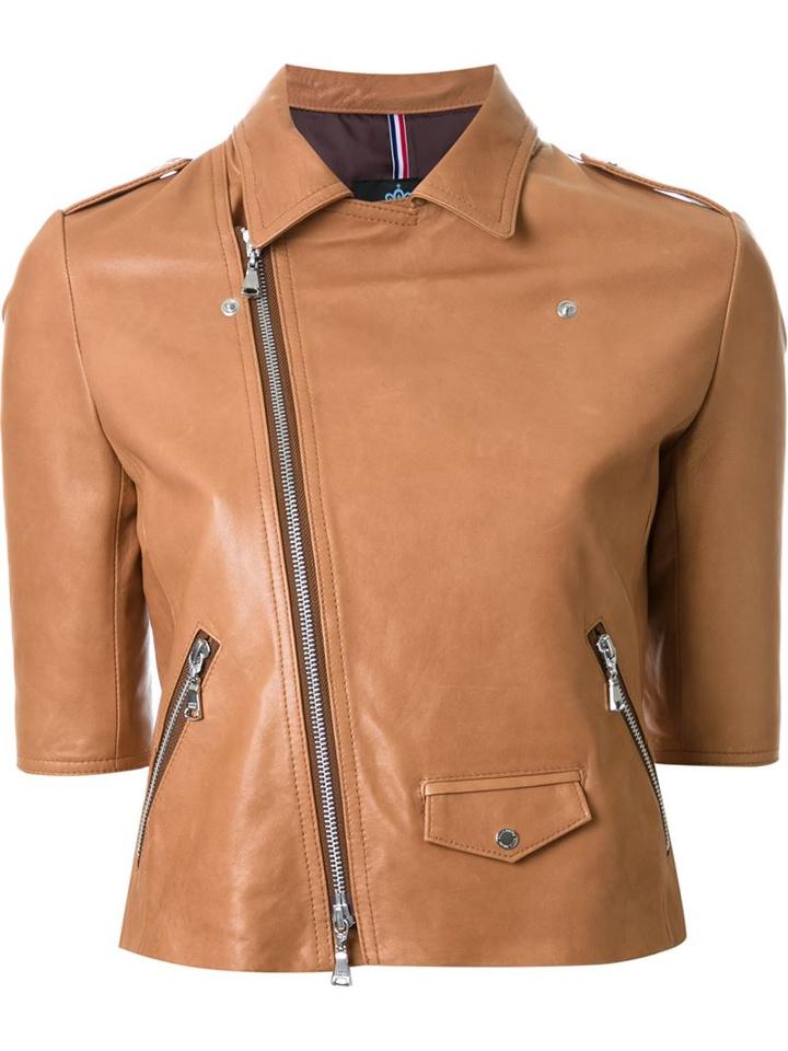 Guild Prime Half Sleeve Biker Jacket, Women's, Size: 36, Brown, Cupro/lamb Skin