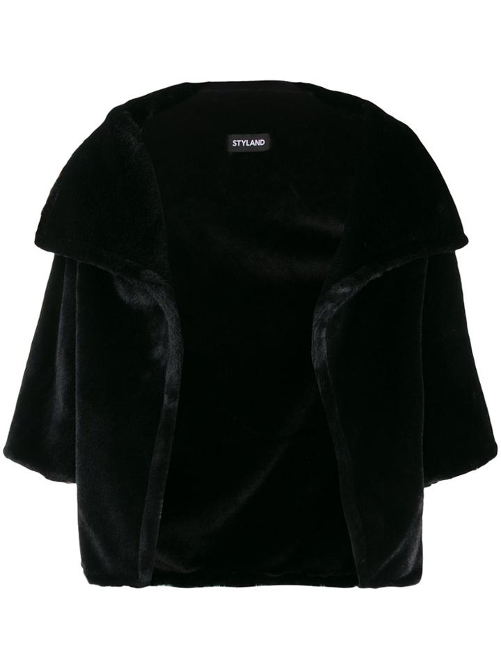 Styland Faux Fur Cropped Jacket - Black