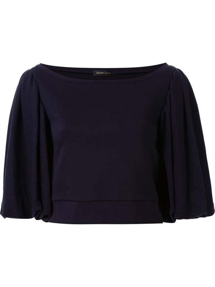 Dresscamp Cropped Puff Sleeve Top, Women's, Size: 38, Blue, Cotton