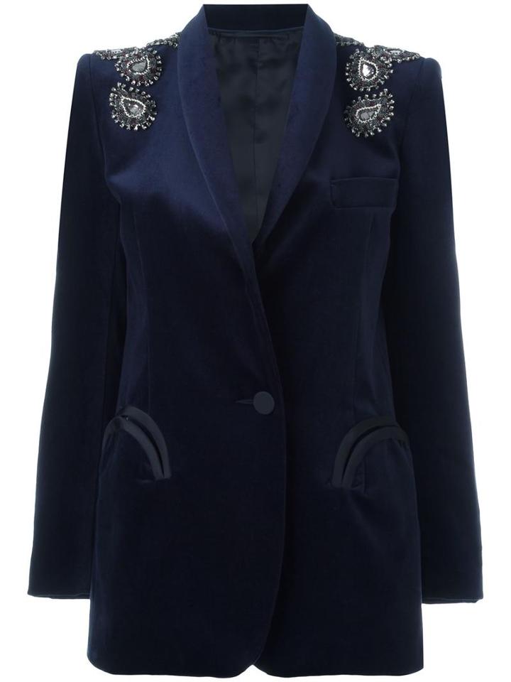Blazé Milano Embellished Velvet Blazer, Women's, Size: 38, Blue, Cotton/silk/cupro/viscose
