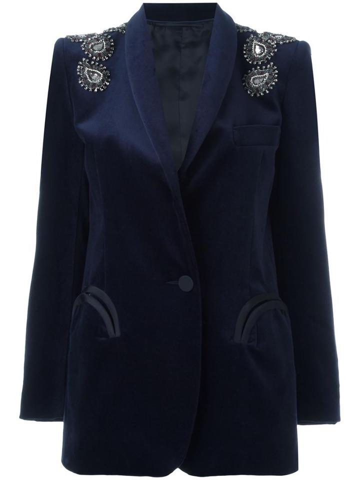 Blazé Milano Embellished Velvet Blazer, Women's, Size: 38, Blue, Cotton/silk/cupro/viscose
