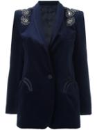 Blazé Milano Embellished Velvet Blazer, Women's, Size: 38, Blue, Cotton/silk/cupro/viscose