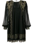 Alberta Ferretti Lace Trim Chiffon Mini Dress - Black