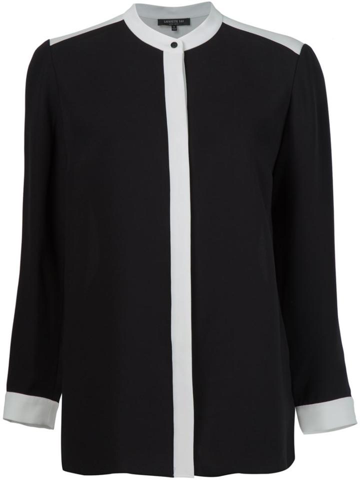 Lafayette 148 Contrast Stripe Shirt, Women's, Size: Xl, Black, Silk