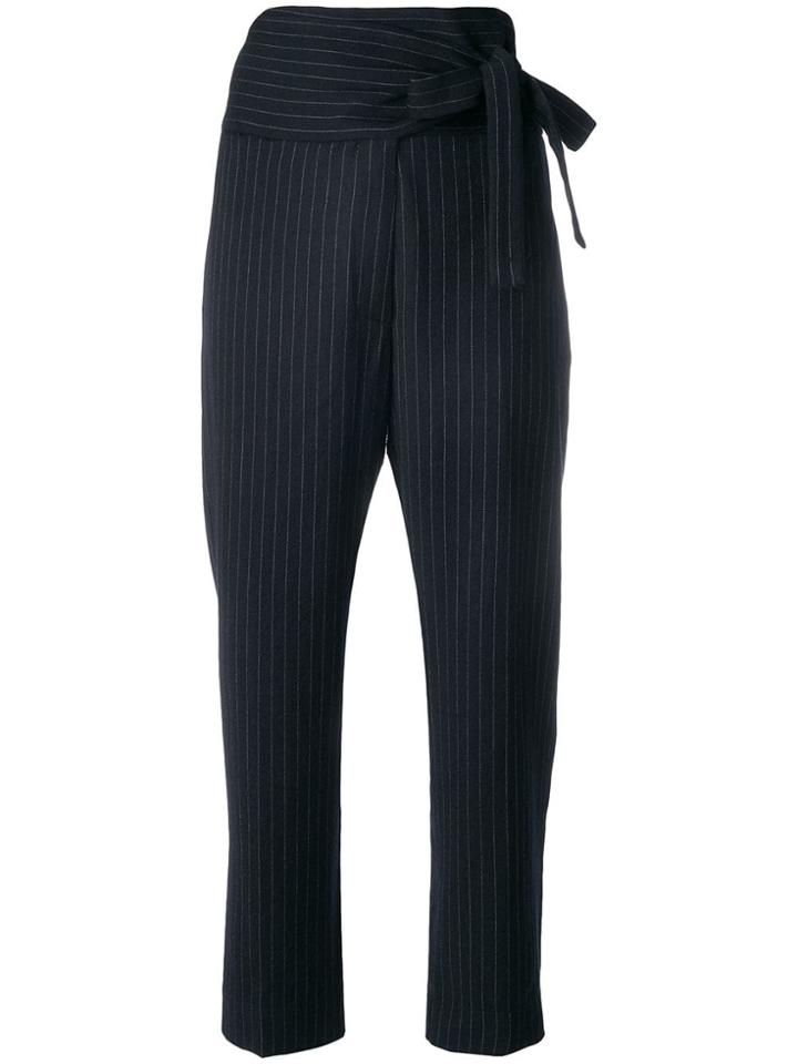 Forte Forte Belted Pinstripe Tapered Trousers - Blue